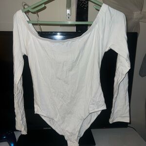 Fashion Nova White Asymmetrical Fitted Bodysuit